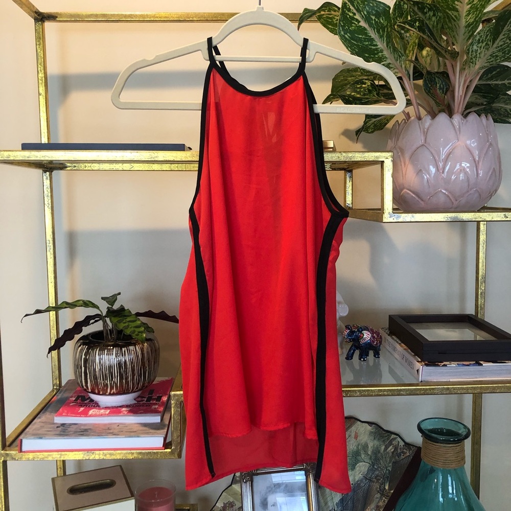 Monteau Red Top with Black Piping